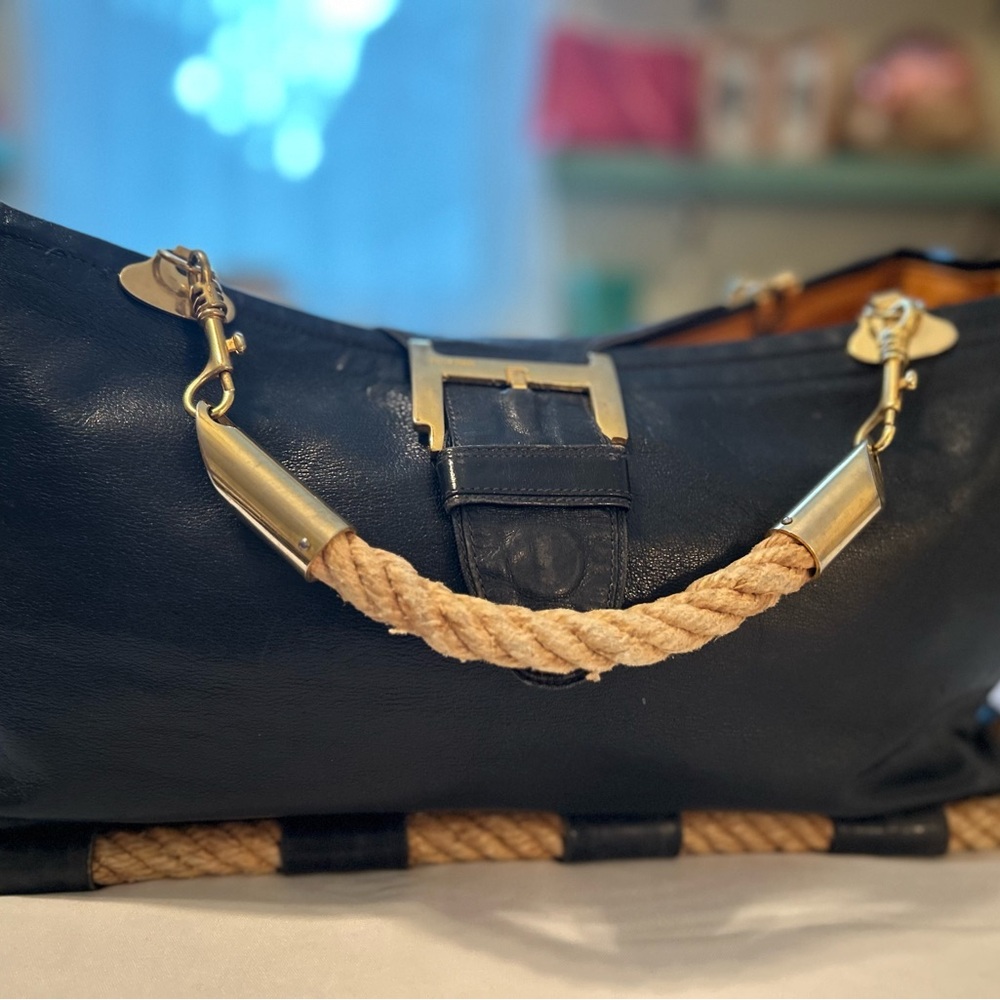 Vintage Renzo Pucci Italian nautical theme leather bag with rope details.